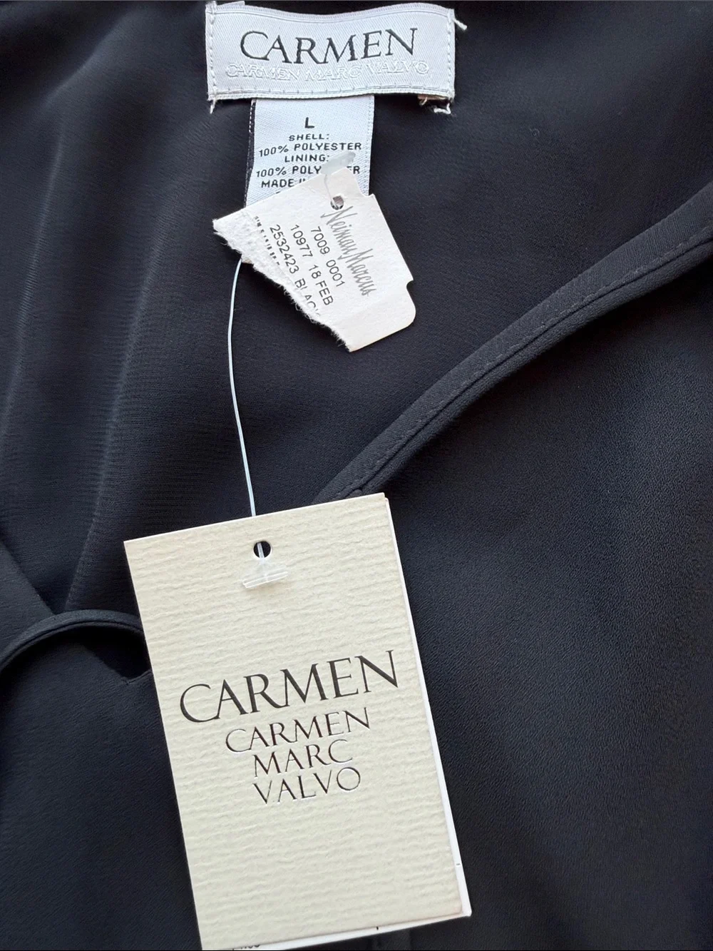 Carmen Marc Valvo Black Tie-Neck Bell Sleeve Top - Picture 2 of 4